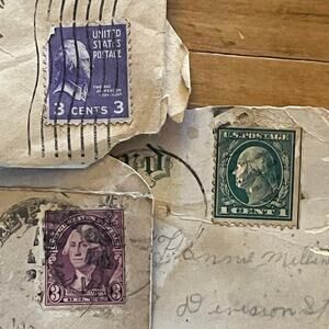 Lot of 3 Vintage Mailing Stamps. Jefferson Washinton. 1 cent&3 cent.Violet&green